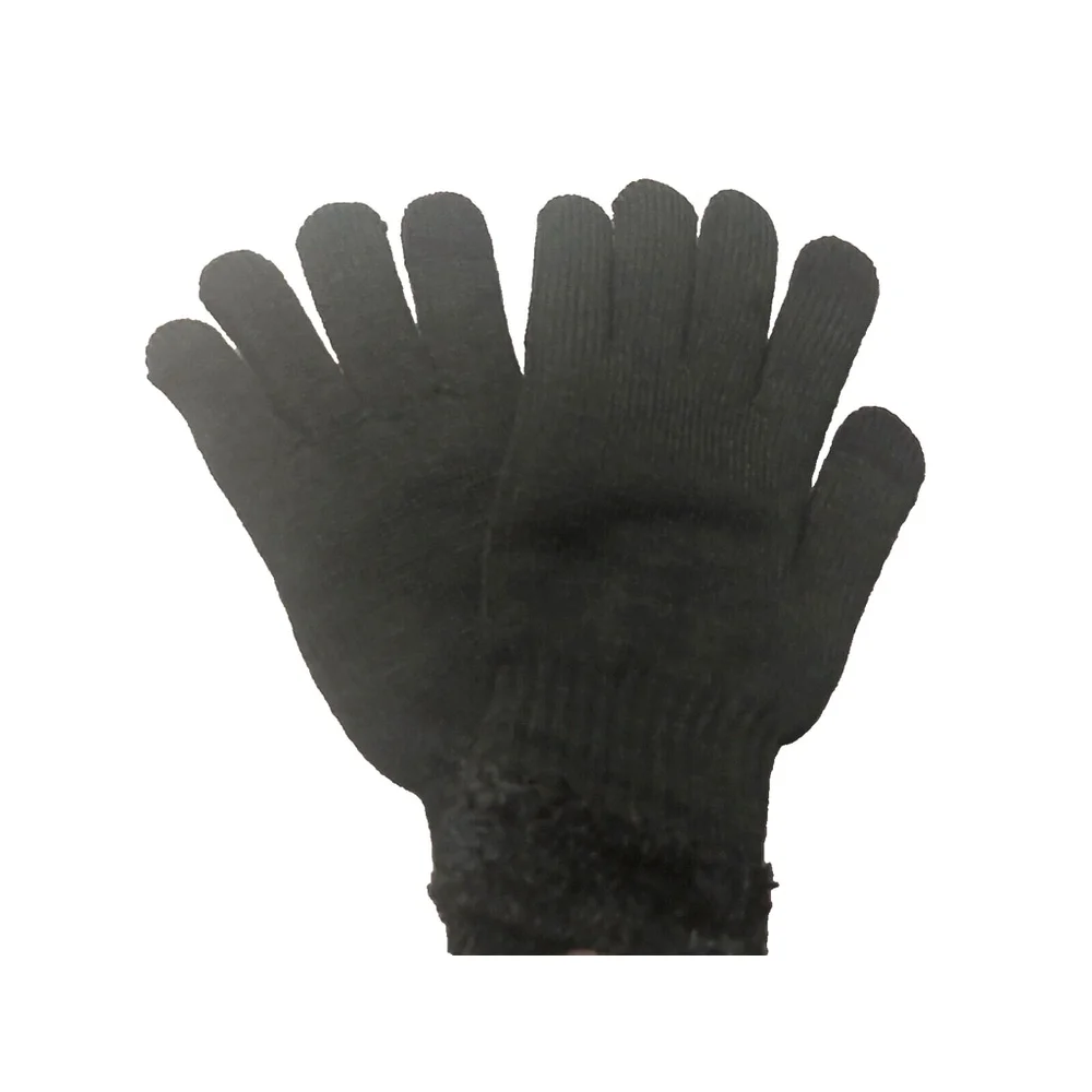 On 34th Rib Stitch Fuzzy Cuff Black Knit Gloves Sz One Size NWT